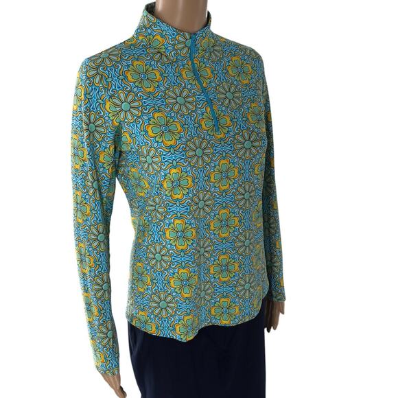 IBKUL Scarlet Turquoise Floral Print Quarter Zip Long Sleeve Top - Picture 6 of 12